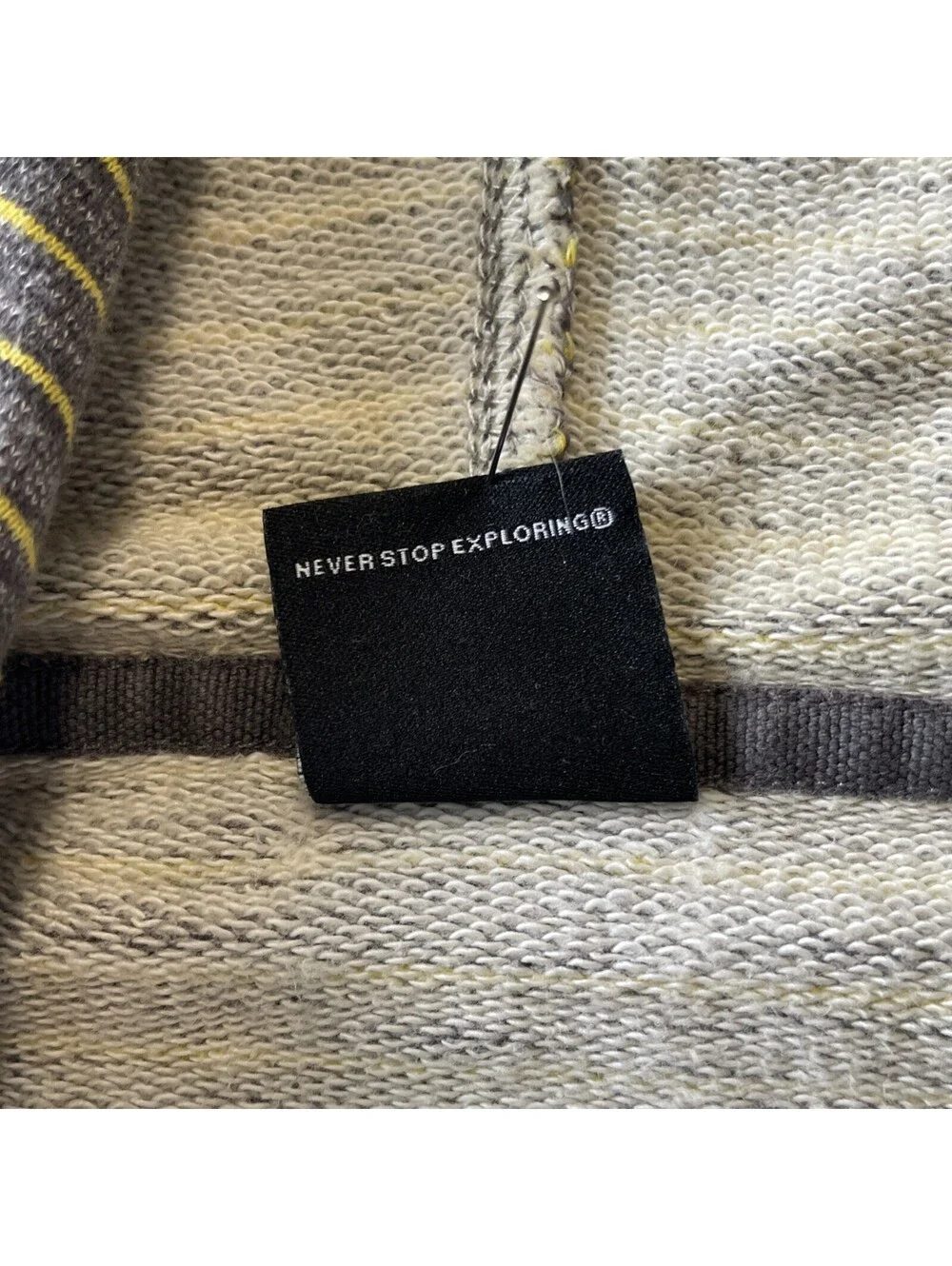 North Face Cozy Men’s Charcoal Yellow Striped Zippered Hoodie With Pockets Med
